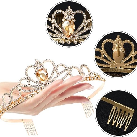 MIRACULOUS GARDEN 3/4 Pieces Women Wedding Bridal Crystal Tiara Crown Teardrop - Picture 3 of 8